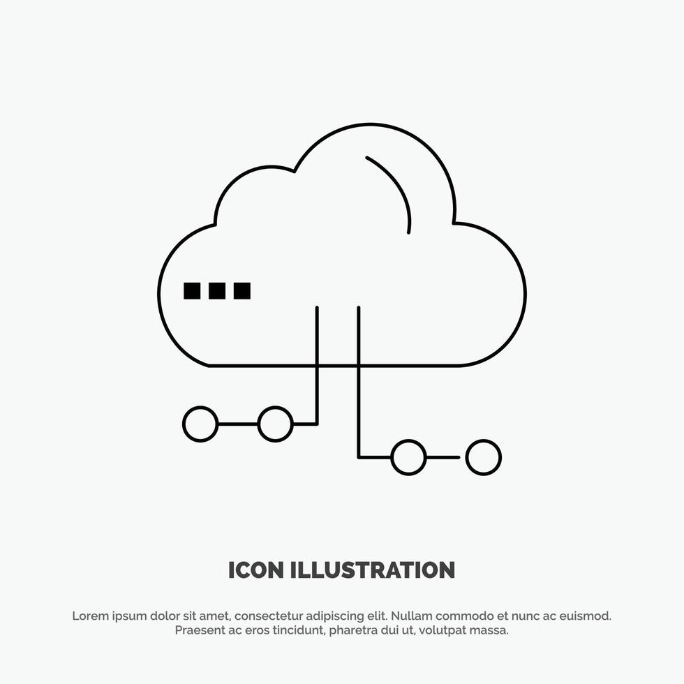 icono de línea de vector de red informática compartida en la nube