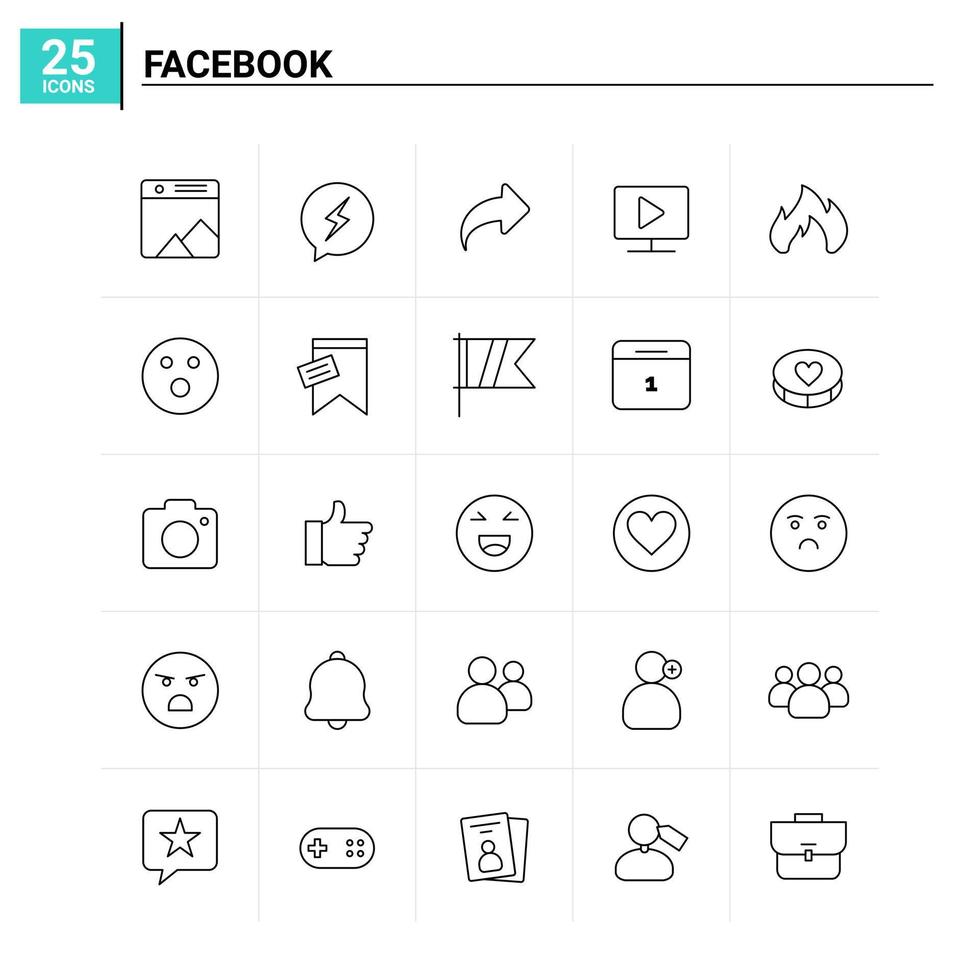 25 iconos de facebook conjunto de antecedentes vectoriales vector