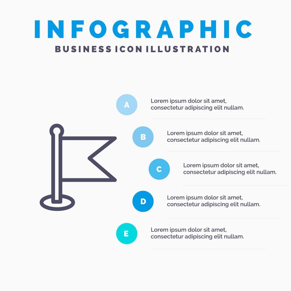 Flag Location Map World Line icon with 5 steps presentation infographics Background vector