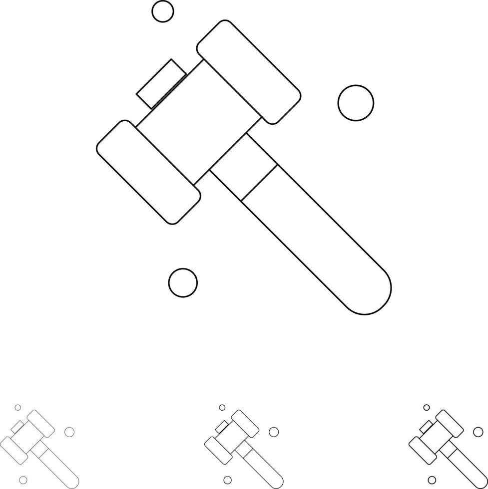 Construction Hammer Tool Bold and thin black line icon set vector