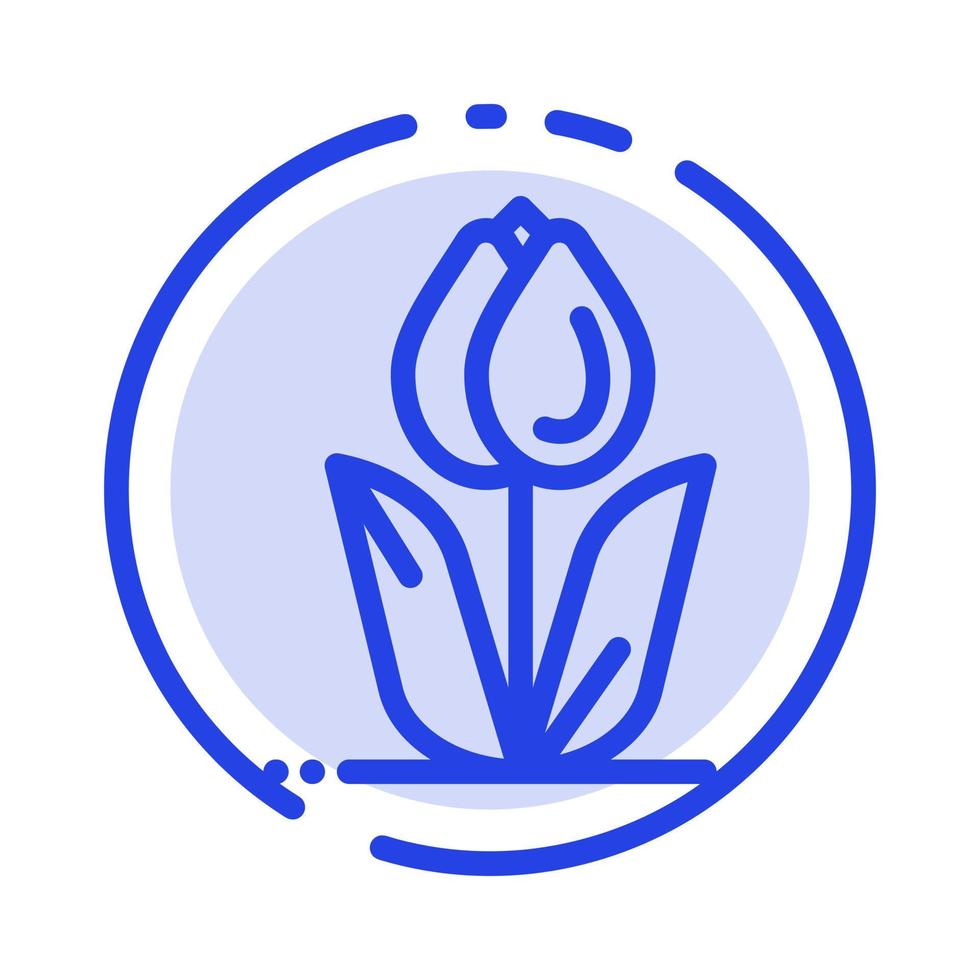 flora floral flor naturaleza rosa azul línea punteada icono de línea vector