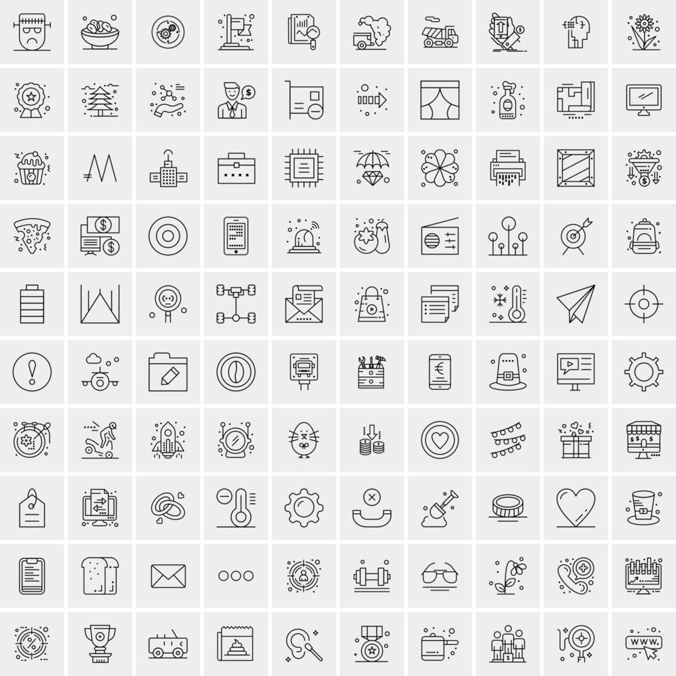 100 Universal Black Line Icons on White Background vector