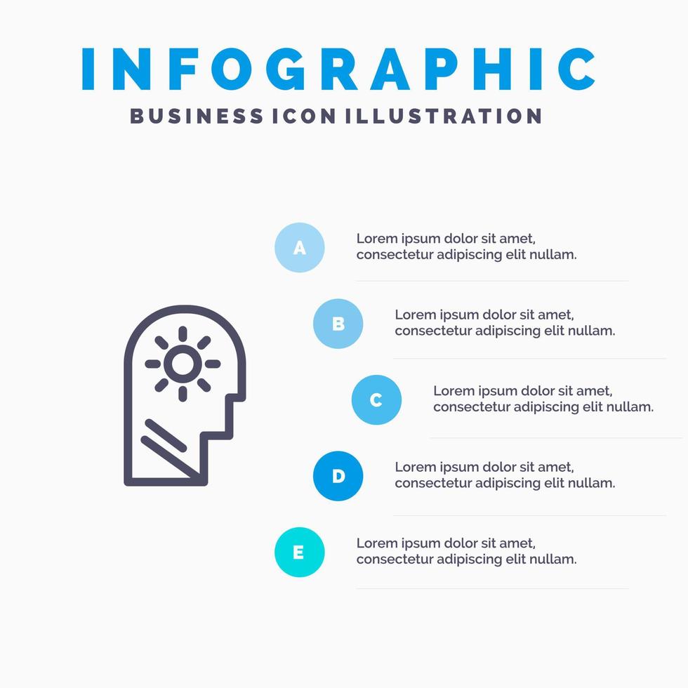 icono de línea de ajuste mental de control cerebral con fondo de infografía de presentación de 5 pasos vector