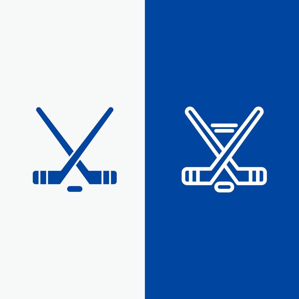 hokey hielo deporte deporte línea americana y glifo icono sólido bandera azul línea y glifo icono sólido bandera azul vector