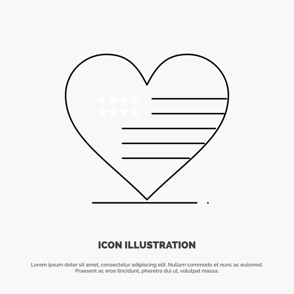 Heart Love American Flag Line Icon Vector