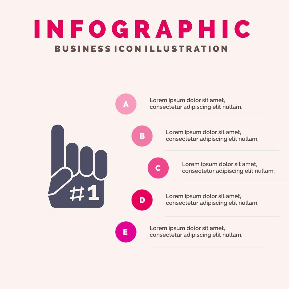 fanático dedo espuma deporte sólido icono infografía 5 pasos presentación antecedentes vector