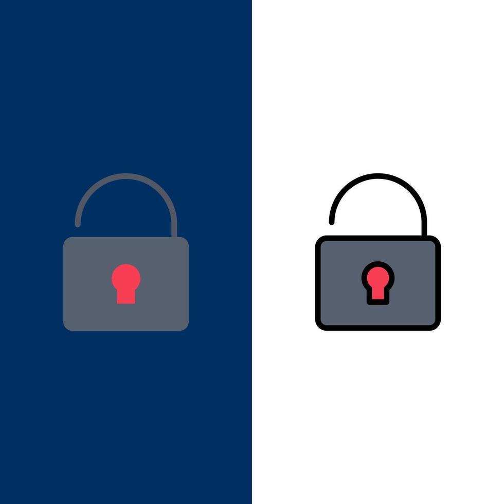 Unlock Lock Security  Icons Flat and Line Filled Icon Set Vector Blue Background