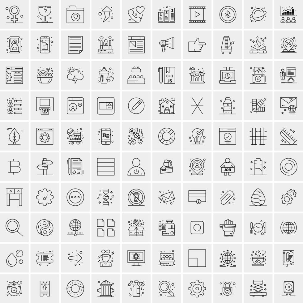 100 iconos universales de línea negra sobre fondo blanco vector