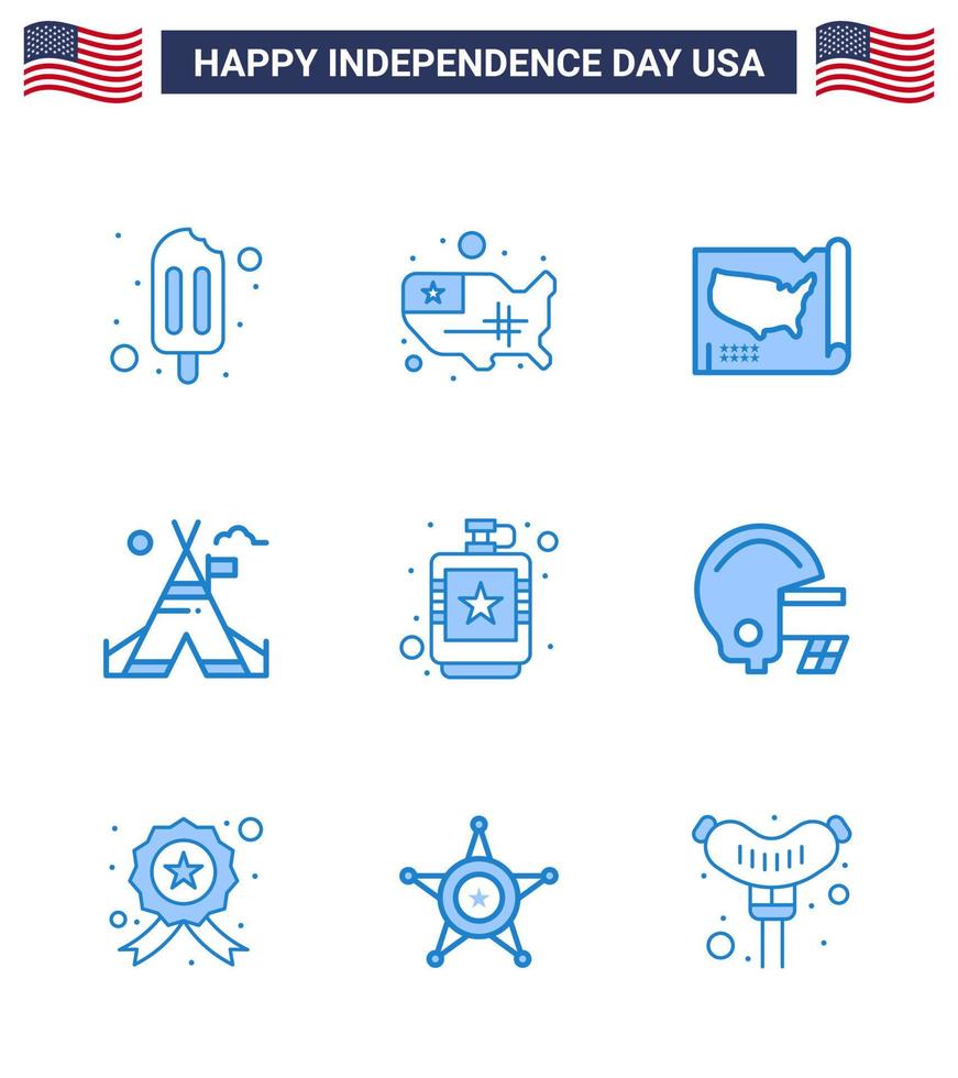 feliz día de la independencia paquete de estados unidos de 9 blues creativos de fútbol líquido carpa hip bebida editable día de estados unidos elementos de diseño vectorial vector