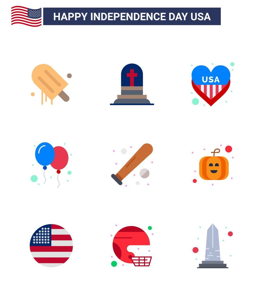 9 iconos creativos de estados unidos signos de independencia modernos y símbolos del 4 de julio de la fiesta de béisbol globos del día americano elementos de diseño vectorial editables del día de estados unidos vector