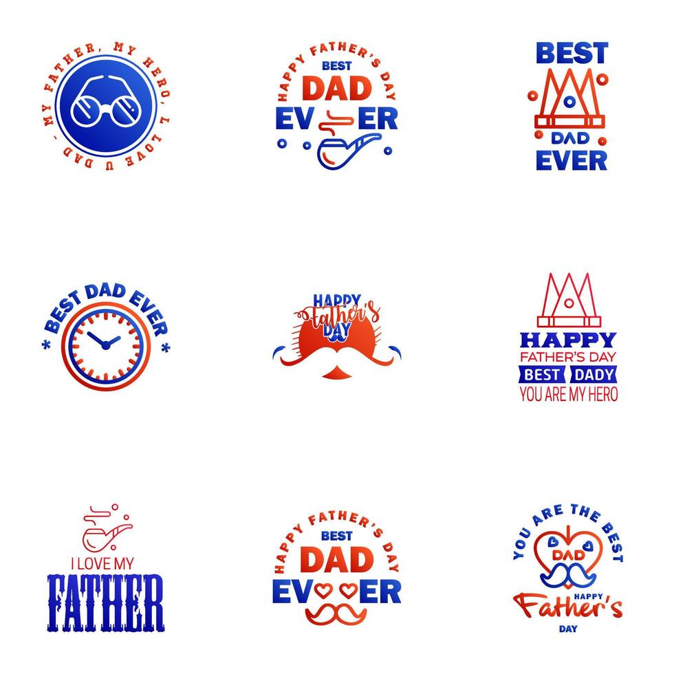 HAPPY FATHERS DAY 9 Blue and red HOLIDAY HAND LETTERING VECTOR HAND LETTERING GREETING TYPOGRAPHY Editable Vector Design Elements