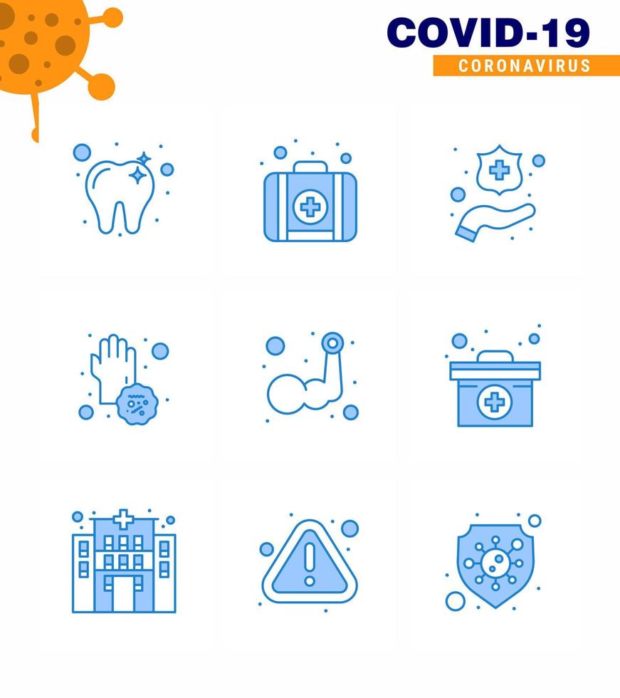 9 Blue viral Virus corona icon pack such as body building hand washing arm disease viral coronavirus 2019nov disease Vector Design Elements