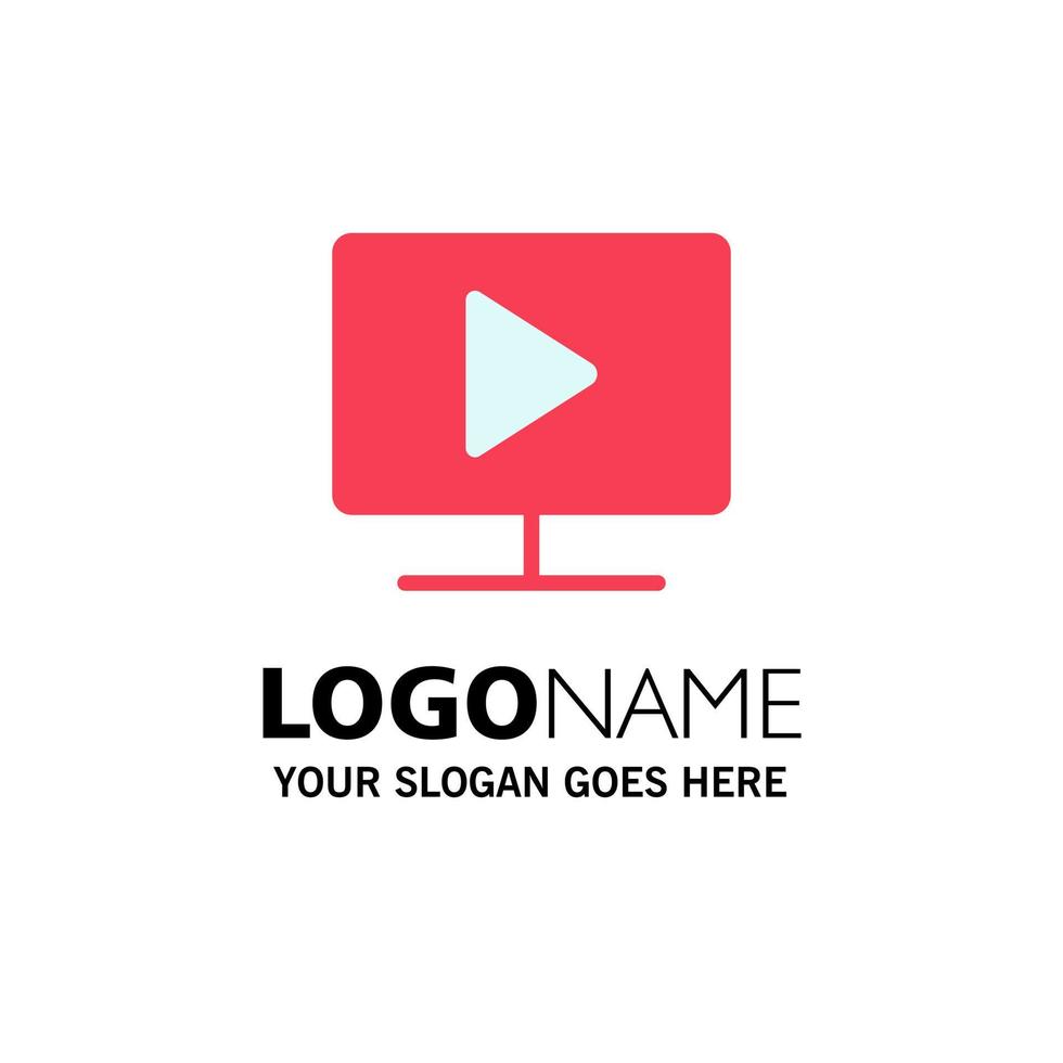 Monitor Computer Video Play Business Logo Template Flat Color vector