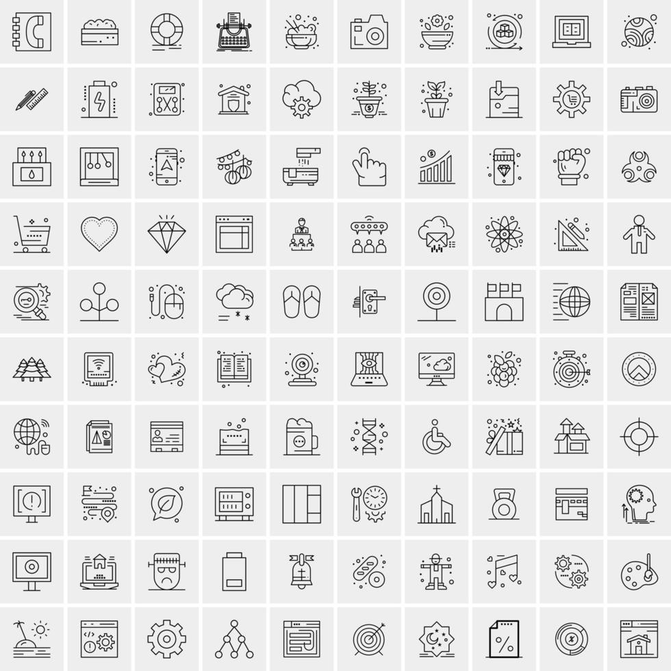 100 Universal Black Line Icons on White Background vector