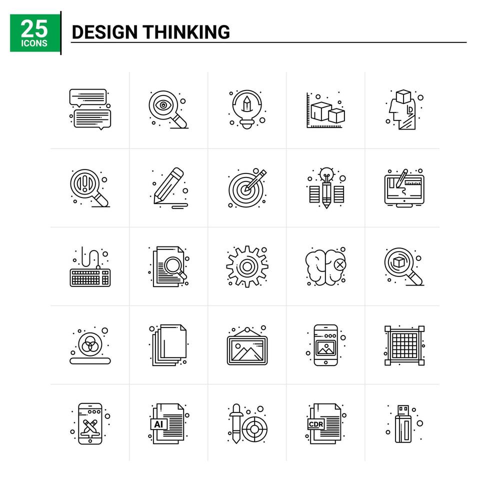 25 iconos de pensamiento de diseño conjunto de antecedentes vectoriales vector
