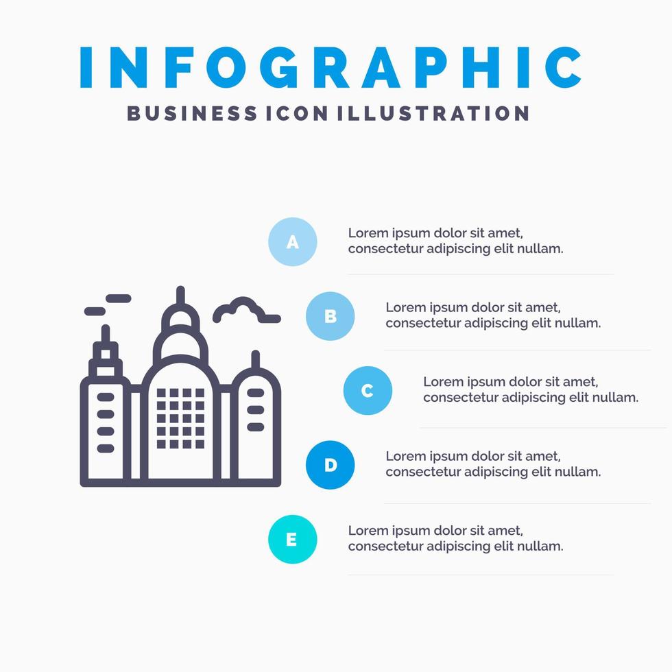 edificio casa canadá línea icono con 5 pasos presentación infografía fondo vector