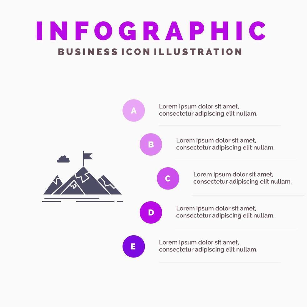 Achievement Aim Business Goal Mission Mountains Target Solid Icon Infographics 5 Steps Presentation Background vector