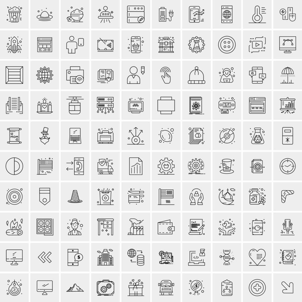 100 Universal Black Line Icons on White Background vector