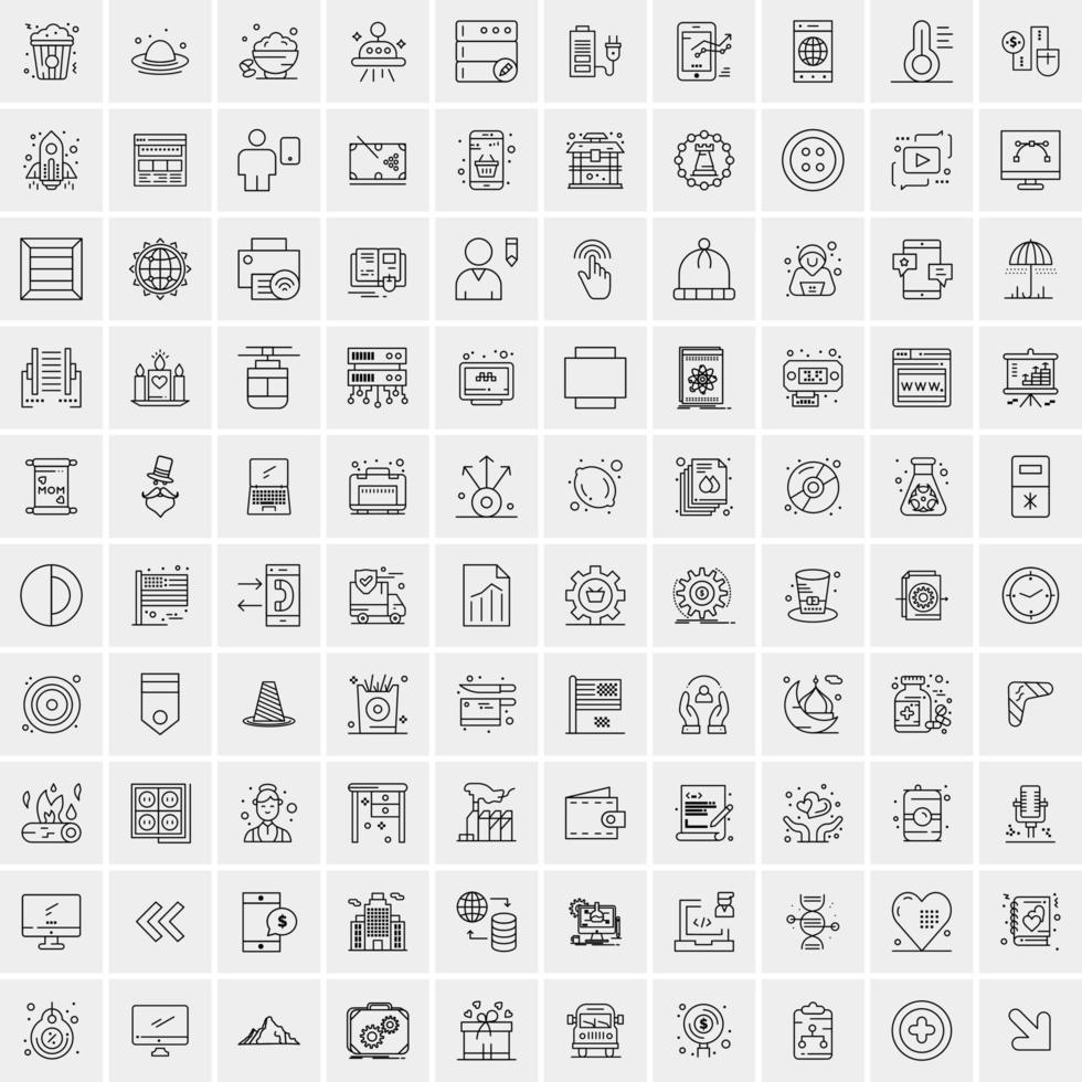 100 iconos universales de línea negra sobre fondo blanco vector