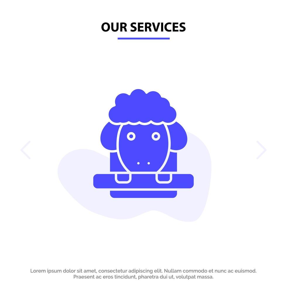 nuestros servicios pascua cordero oveja primavera glifo sólido icono plantilla de tarjeta web vector