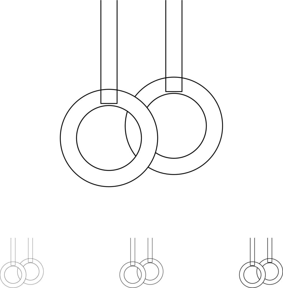 anillos de gimnasia atlética conjunto de iconos de línea negra audaz y delgada vector