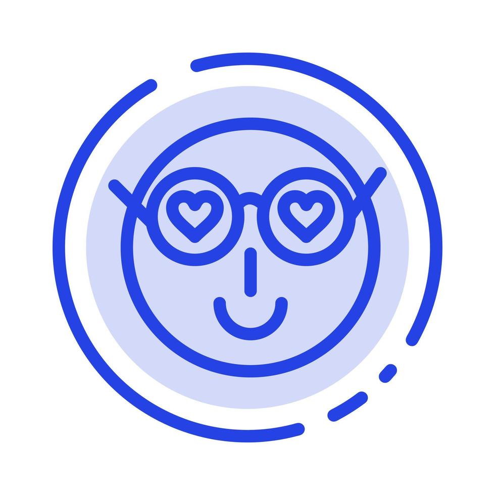 smiley emojis amor lindo usuario línea punteada azul icono de línea vector