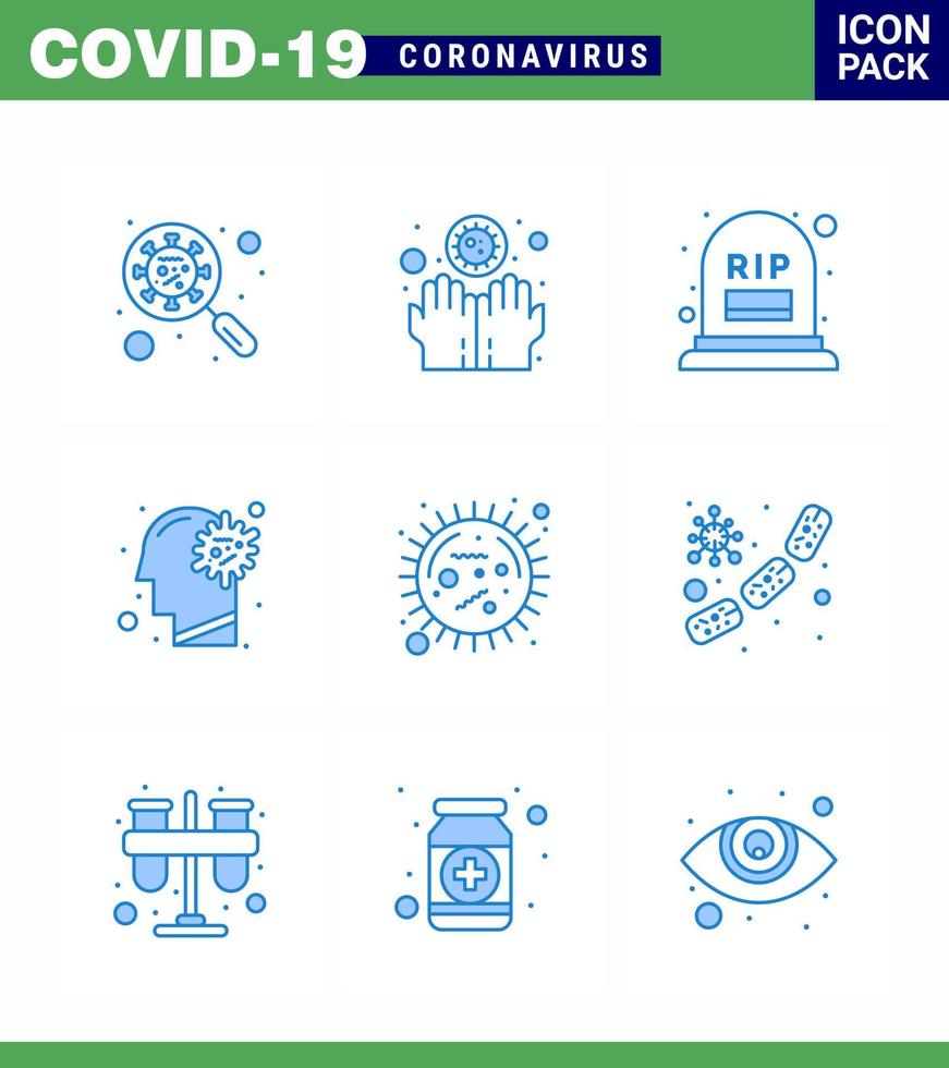 icono de consejos de precaución de coronavirus para la presentación de pautas de atención médica 9 paquete de iconos azules como manos de gripe de virus mortalidad por frío coronavirus viral 2019nov elementos de diseño de vectores de enfermedad