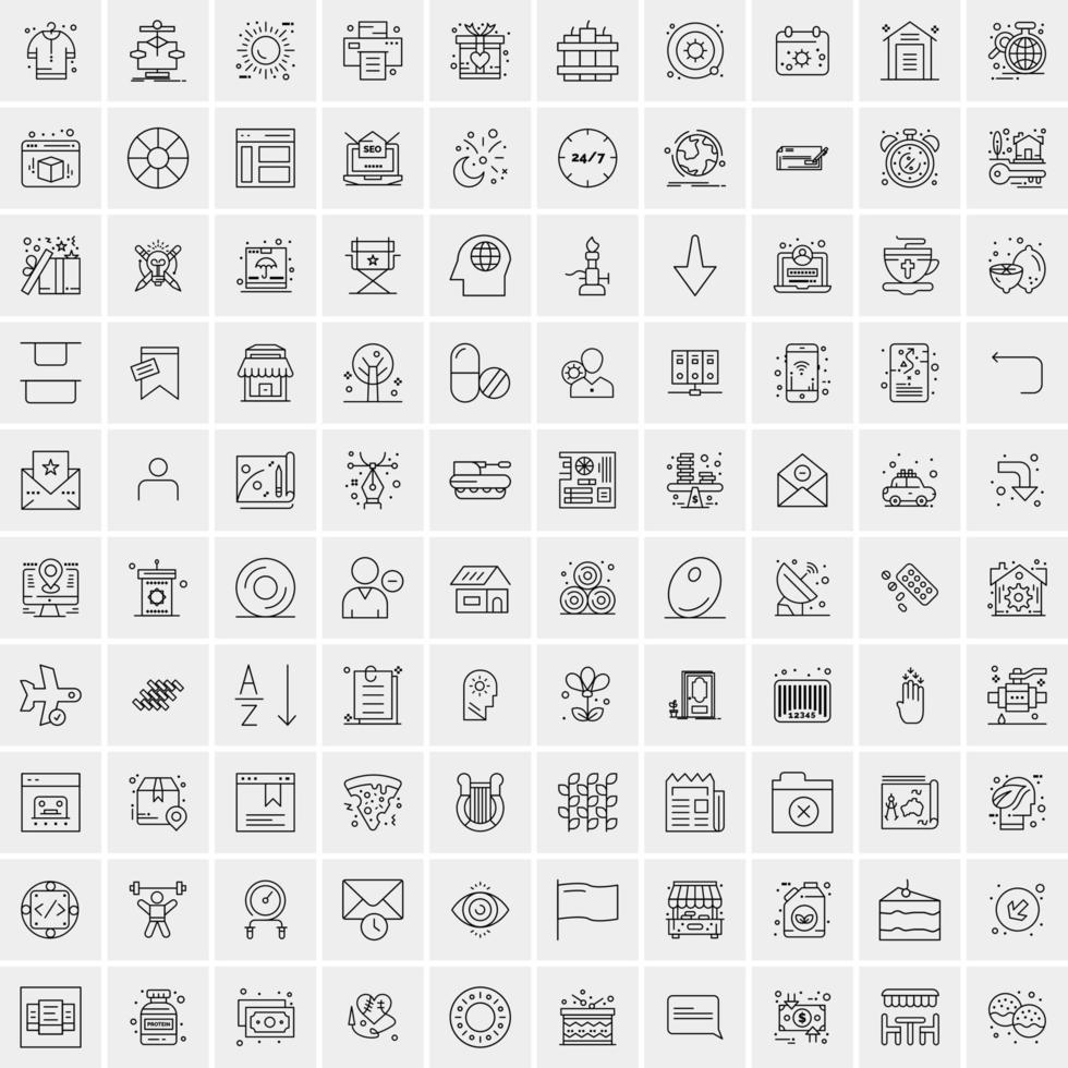 100 Universal Black Line Icons on White Background vector