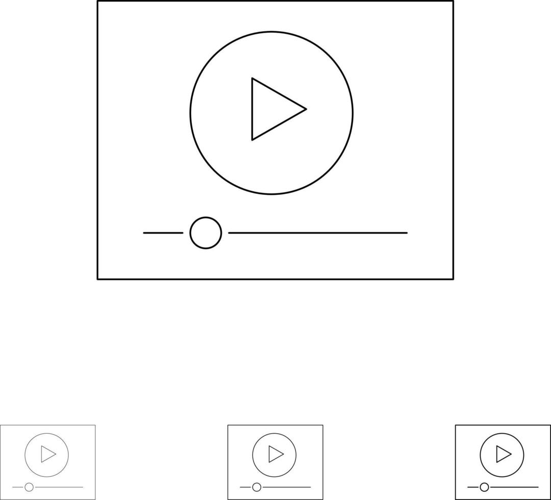juego de iconos de línea negra fina y audaz de marketing en línea de reproducción de video vector