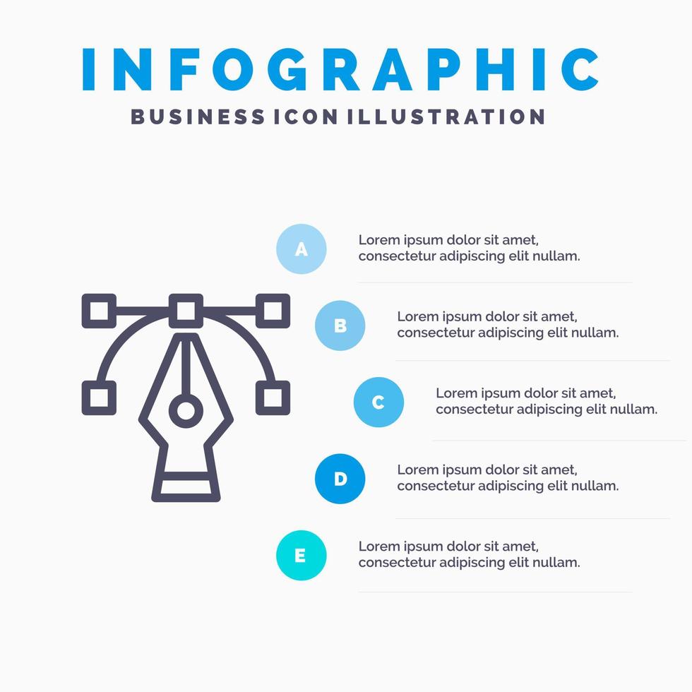 icono de línea de herramienta gráfica de diseño con fondo de infografía de presentación de 5 pasos vector