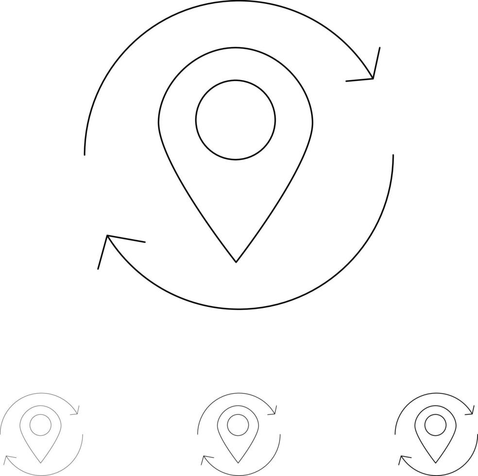 Arrow Location Map Marker Pin Bold and thin black line icon set vector