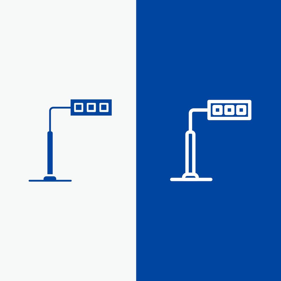 construcción torre de luz línea de carretera y glifo icono sólido bandera azul línea y glifo icono sólido bandera azul vector