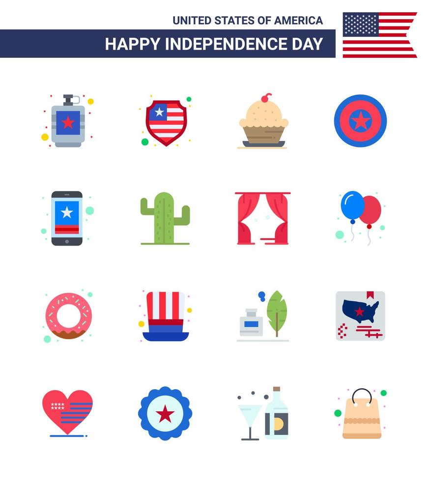 Happy Independence Day USA Pack of 16 Creative Flats of cell independence day cake independece thanksgiving Editable USA Day Vector Design Elements