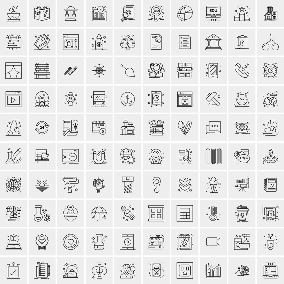 100 Universal Black Line Icons on White Background vector