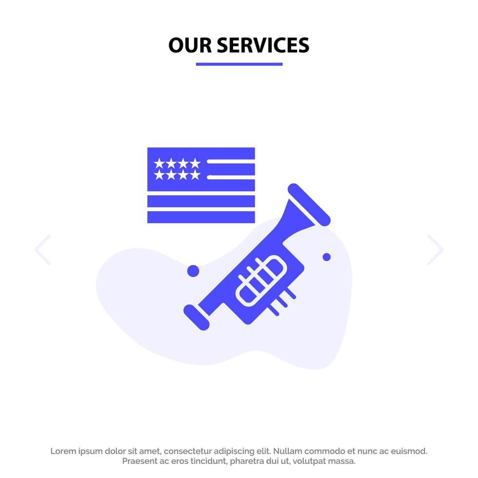 Our Services Flag Speaker Laud American Solid Glyph Icon Web card Template vector