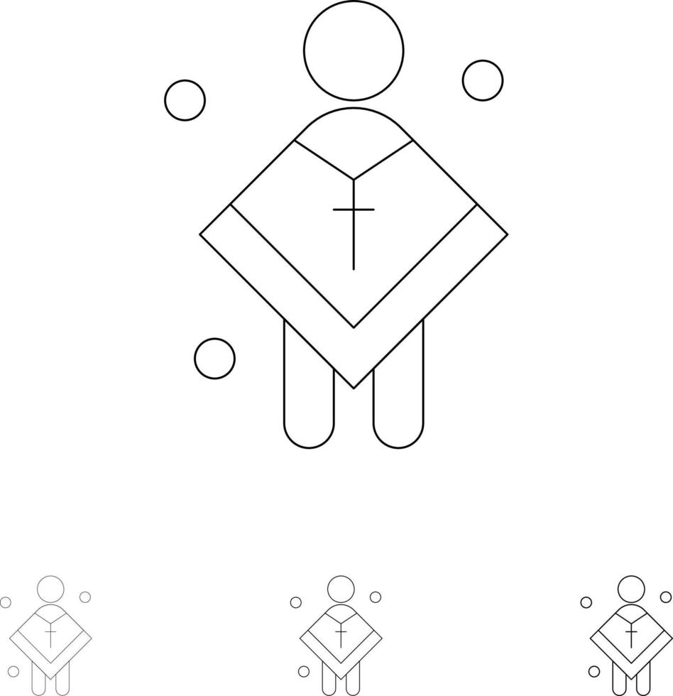 iglesia cristiana hombre predicador audaz y delgada línea negra conjunto de iconos vector