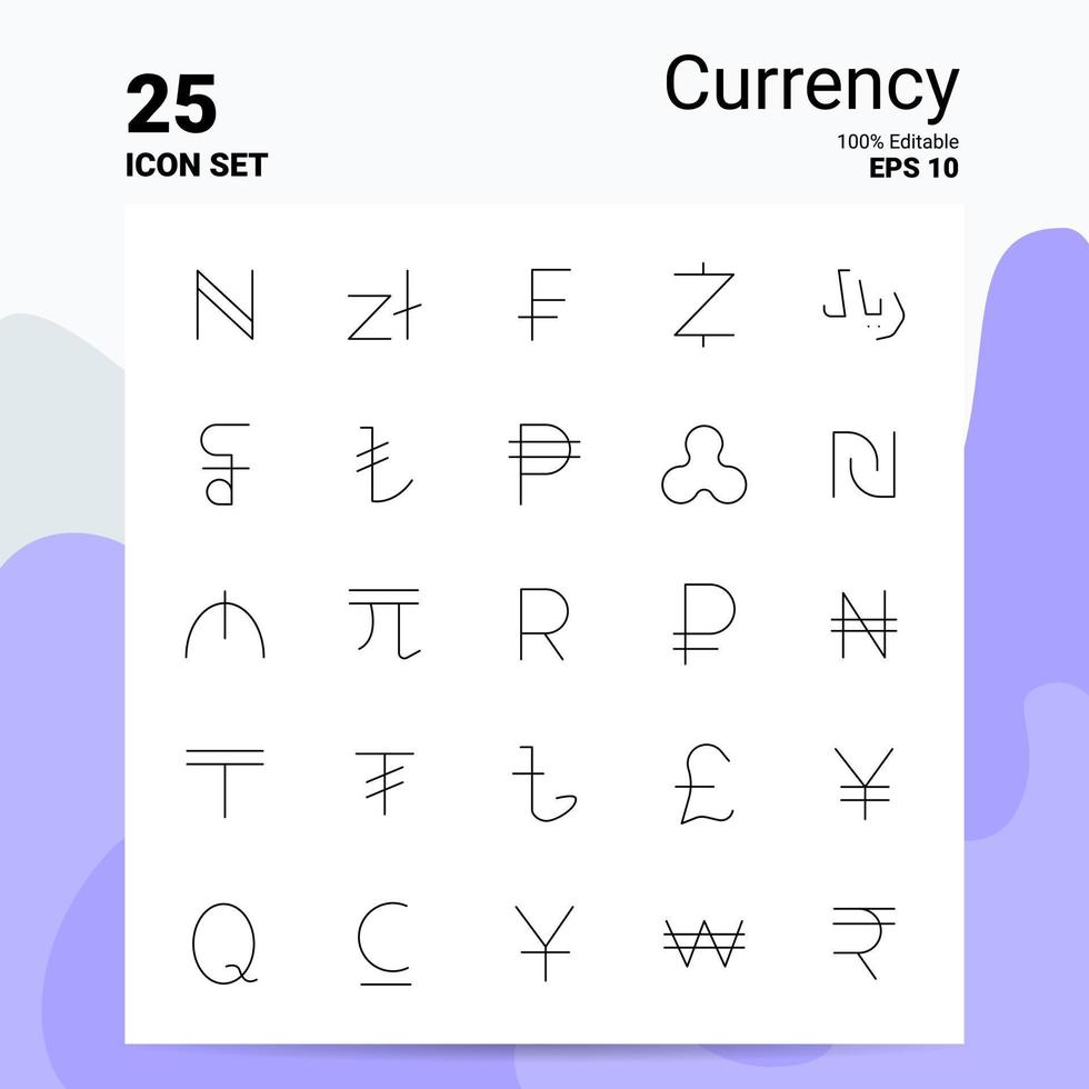 25 Currency Icon Set 100 Editable EPS 10 Files Business Logo Concept Ideas Line icon design vector