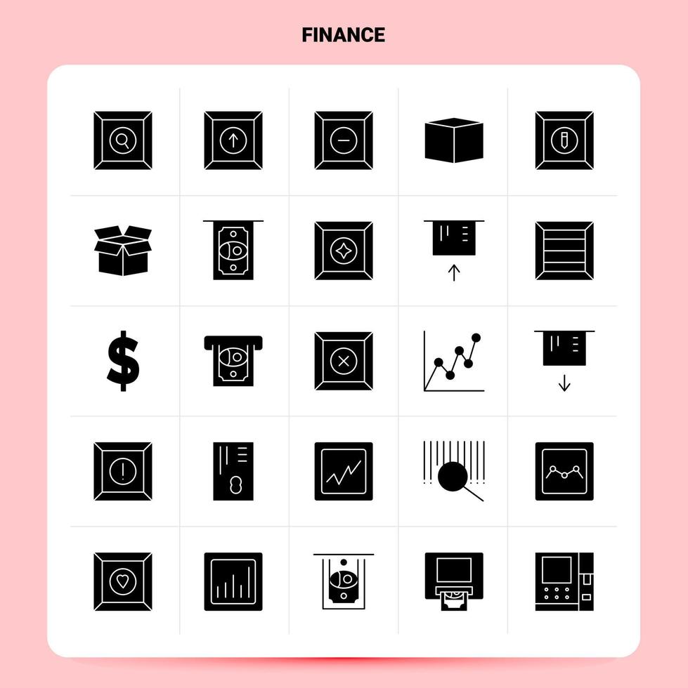 conjunto de iconos de finanzas sólidos 25 diseño de estilo de glifo vectorial conjunto de iconos negros diseño de ideas de negocios web y móvil ilustración vectorial vector