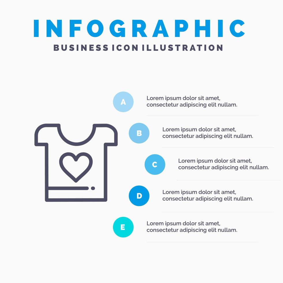 ropa amor corazón boda línea icono con 5 pasos presentación infografía fondo vector