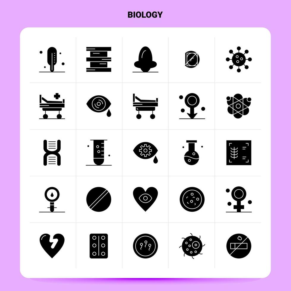 conjunto de iconos de biología sólido 25 diseño de estilo de glifo vectorial conjunto de iconos negros diseño de ideas de negocios web y móvil ilustración vectorial vector