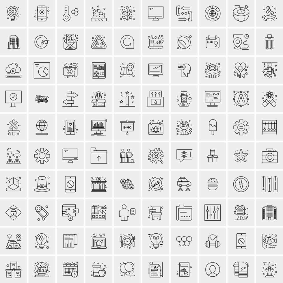 100 Universal Black Line Icons on White Background vector