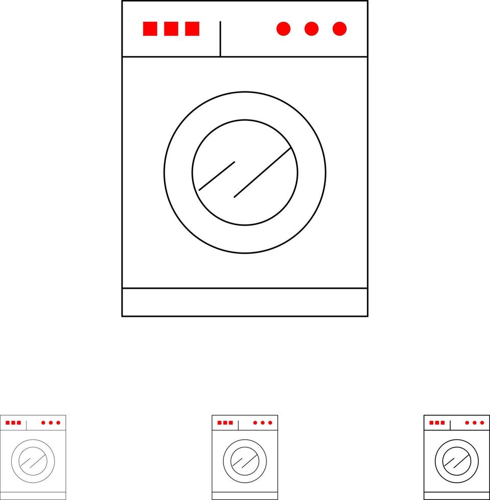 Kitchen Machine Washing Bold and thin black line icon set vector