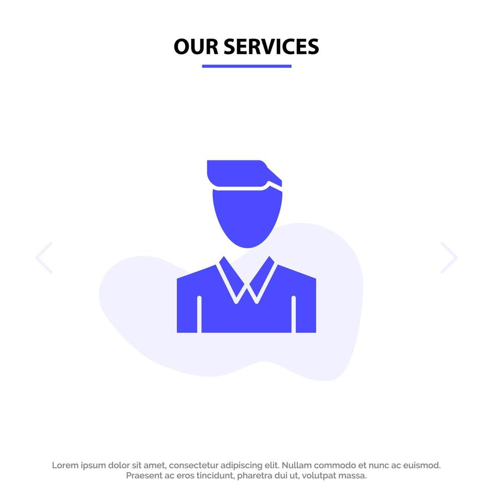 Our Services Account Human Man Person Profile Solid Glyph Icon Web card Template vector