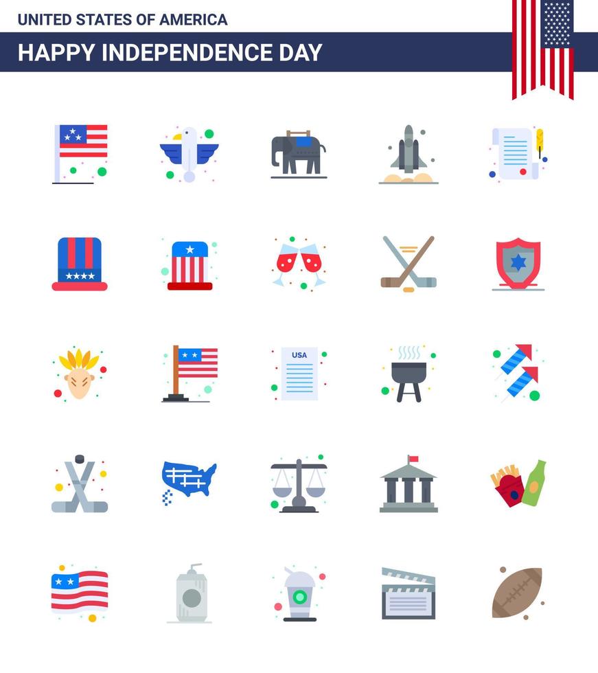 Pack of 25 creative USA Independence Day related Flats of paper transport state spaceship launcher Editable USA Day Vector Design Elements