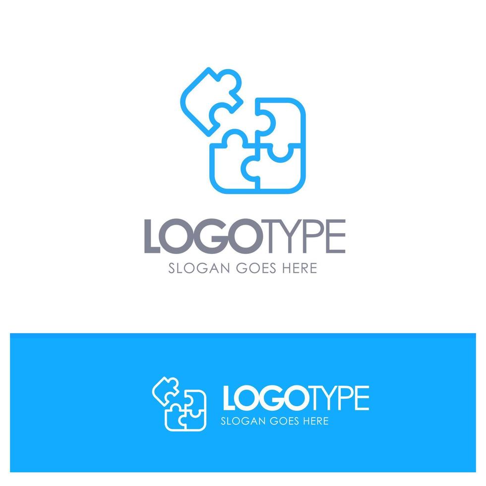 logotipo de contorno azul cuadrado de rompecabezas de lógica de juego de negocios con lugar para el eslogan vector