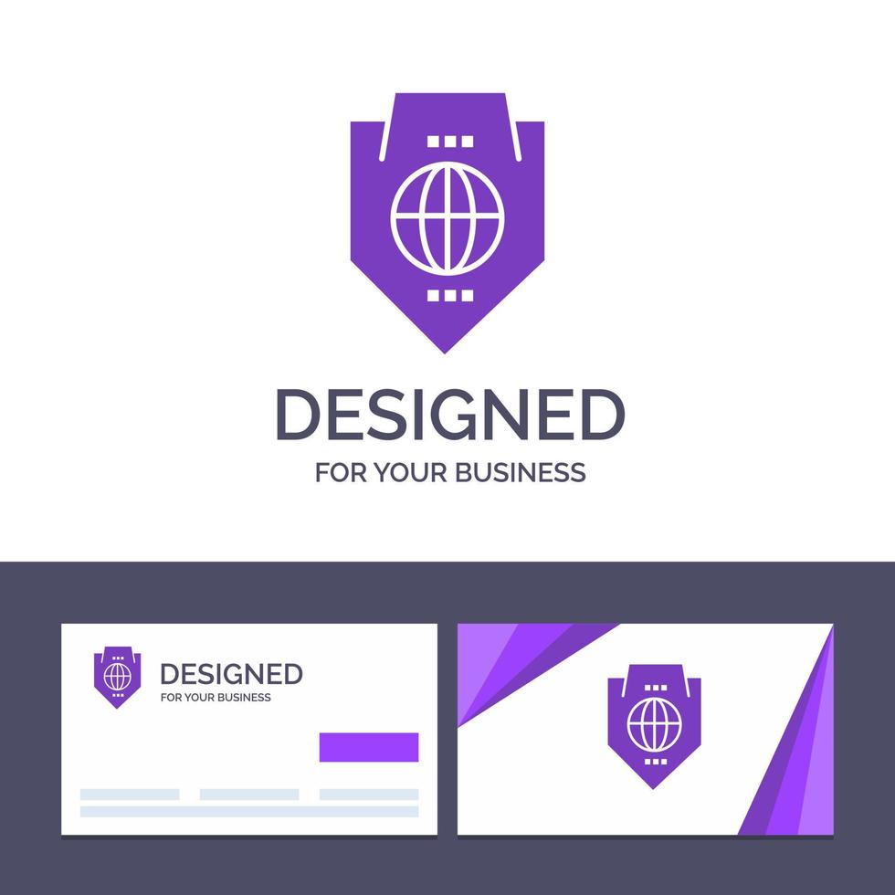 Creative Business Card and Logo template Access World Protection Globe Shield Vector Illustration