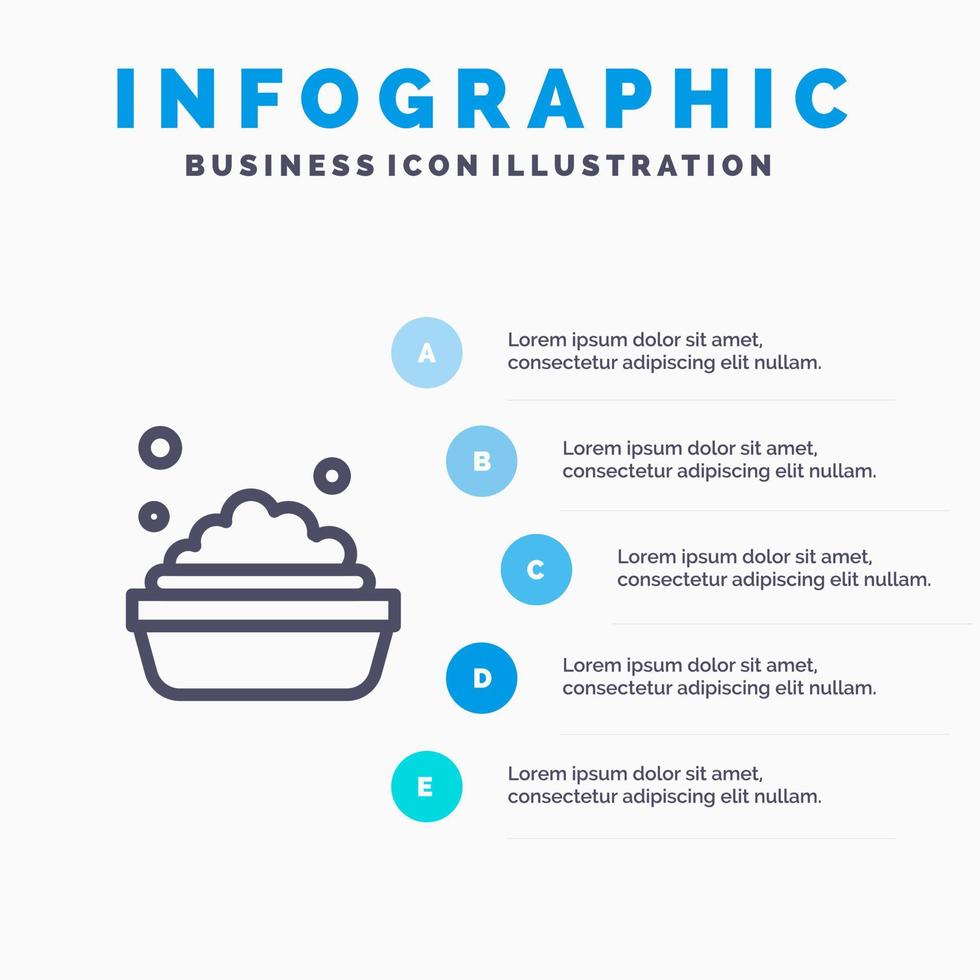 Bowl Cleaning Washing Line icon with 5 steps presentation infographics Background vector