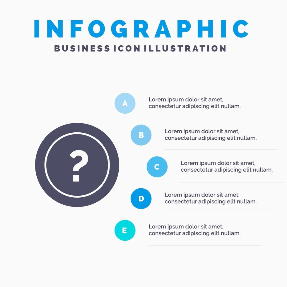 acerca de preguntar información pregunta apoyo sólido icono infografía 5 pasos presentación antecedentes vector