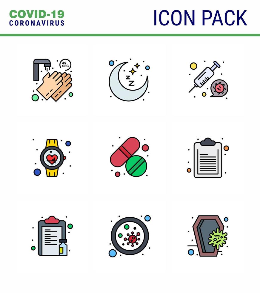 Novel Coronavirus 2019nCoV 9 Filled Line Flat Color icon pack medicine pulse coronavirus medical beat viral coronavirus 2019nov disease Vector Design Elements