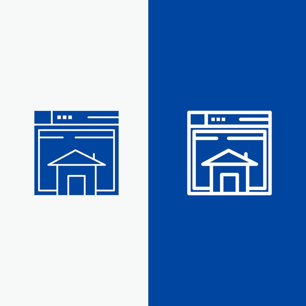 casa vender página de diseño web línea de sitio web y glifo icono sólido banner azul línea y glifo icono sólido banner azul vector